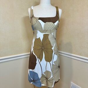 BCBG MaxAzria Brown & Blue Floral Sleeveless Empire Waist Mini Dress 90s Y2K